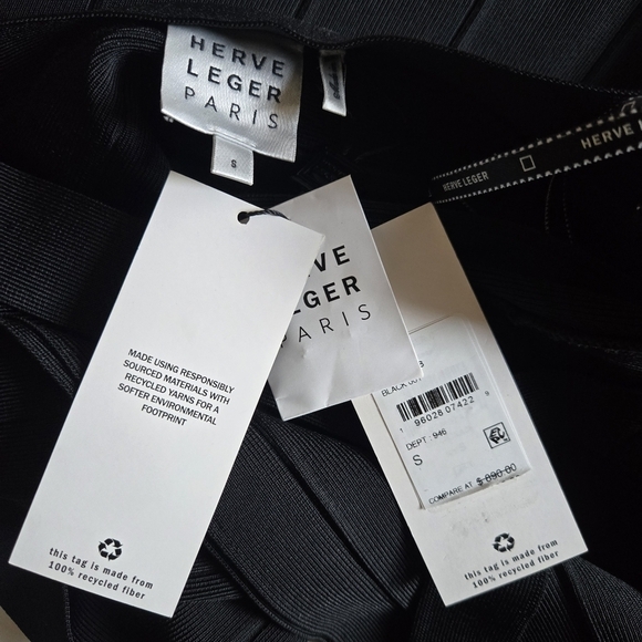 New Hervé Léger The Bella Asymmetrical Black Cocktail Party Midi Dress Small NWT - Picture 12 of 14